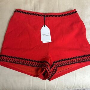 English Factory High Waist Red Shorts with Black Trim